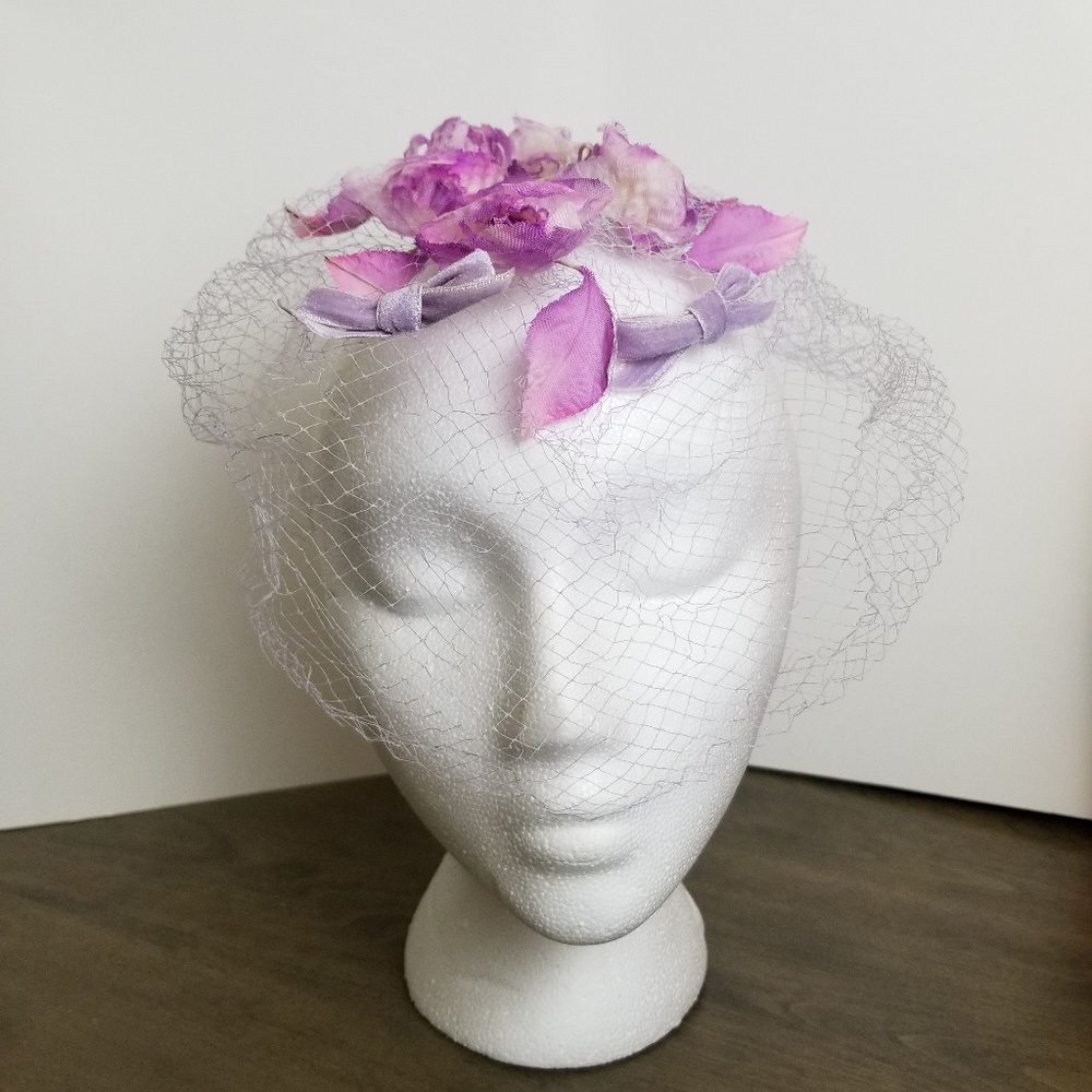 Vintage Handmade Purple Floral Netting Headpiece